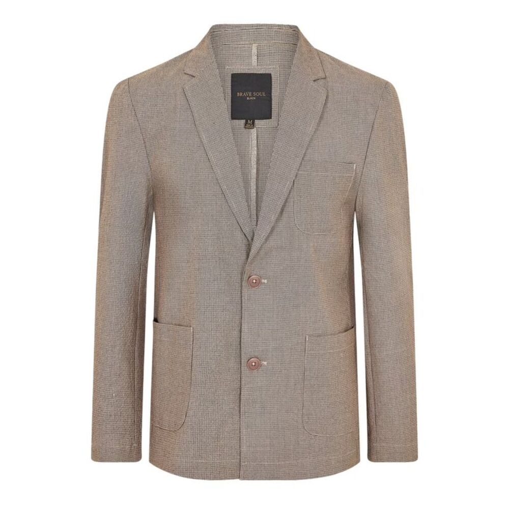 Brave Soul Mens Checked Button Blazer / Light Grey
